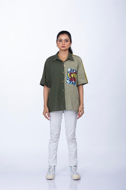 SS13 Olive green handpainted shirt