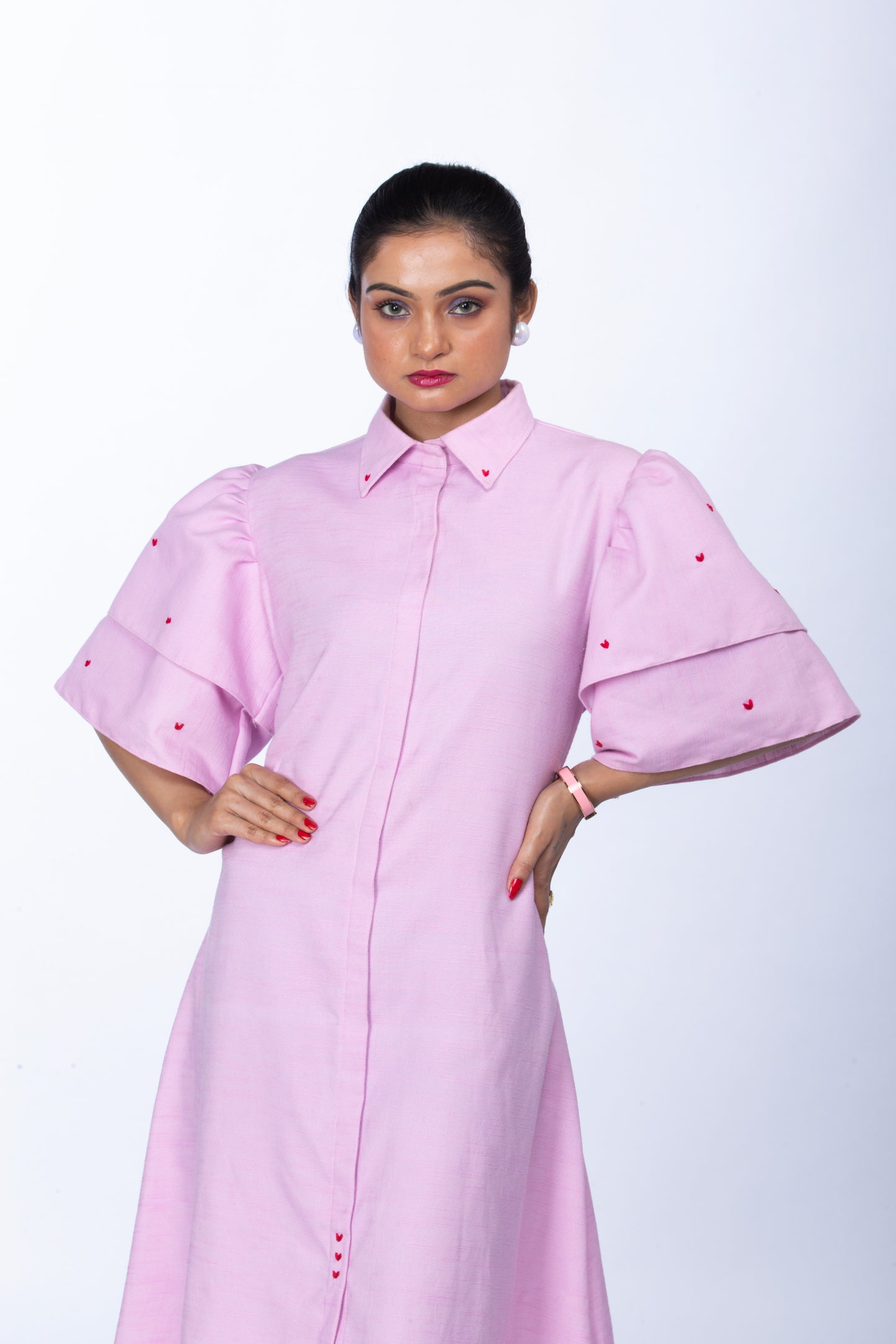 SS02 Pink A-line dress with layered sleeves